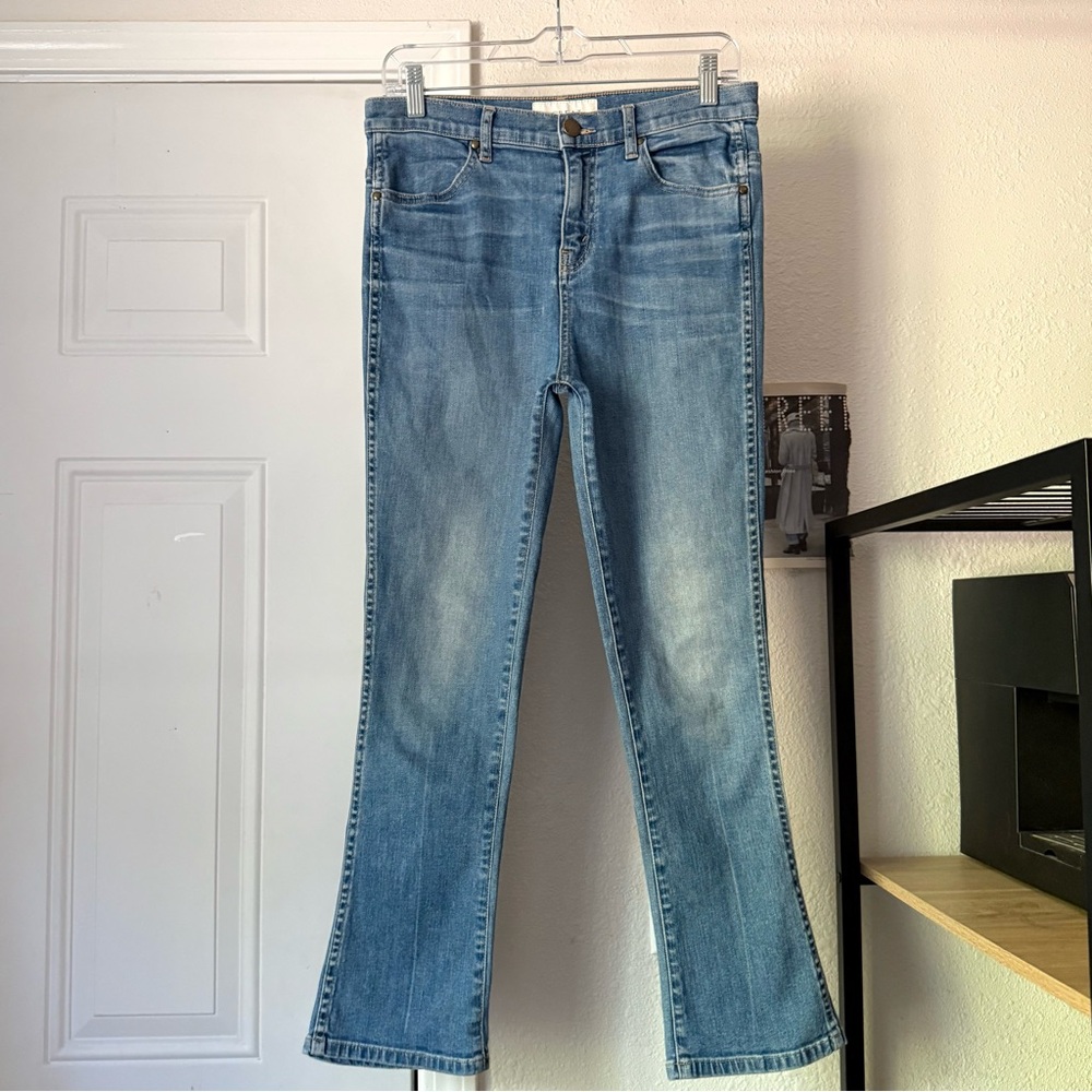 THE GREAT. nerd blue cotton denim slim straight boot cut cropped fit jeans